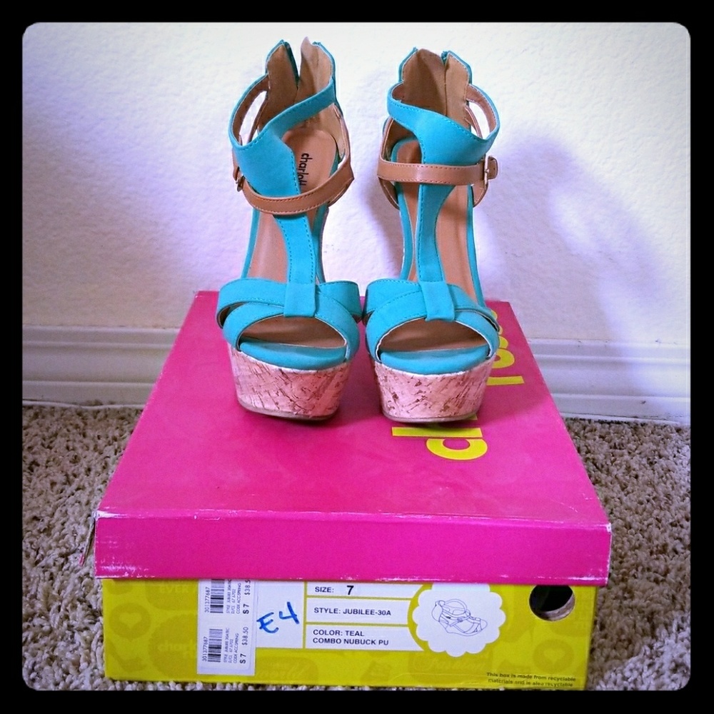 Turquoise green/ tan wedge